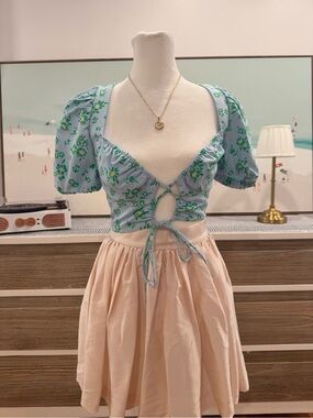 Zara Light Blue Floral Tie-Front Crop Top